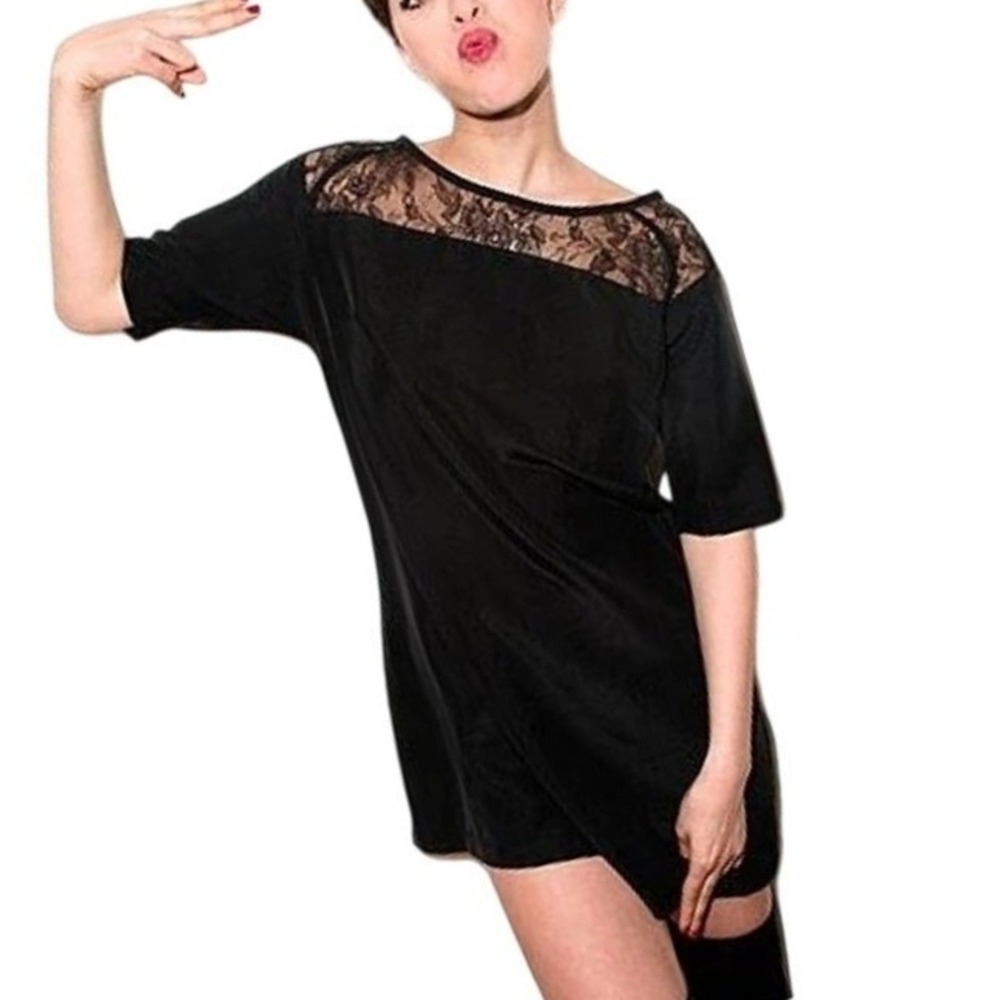Shifumi Black Silk Blend Lace Insert Parisian Tunic Mini Dress Size EU‎ 40/ US M